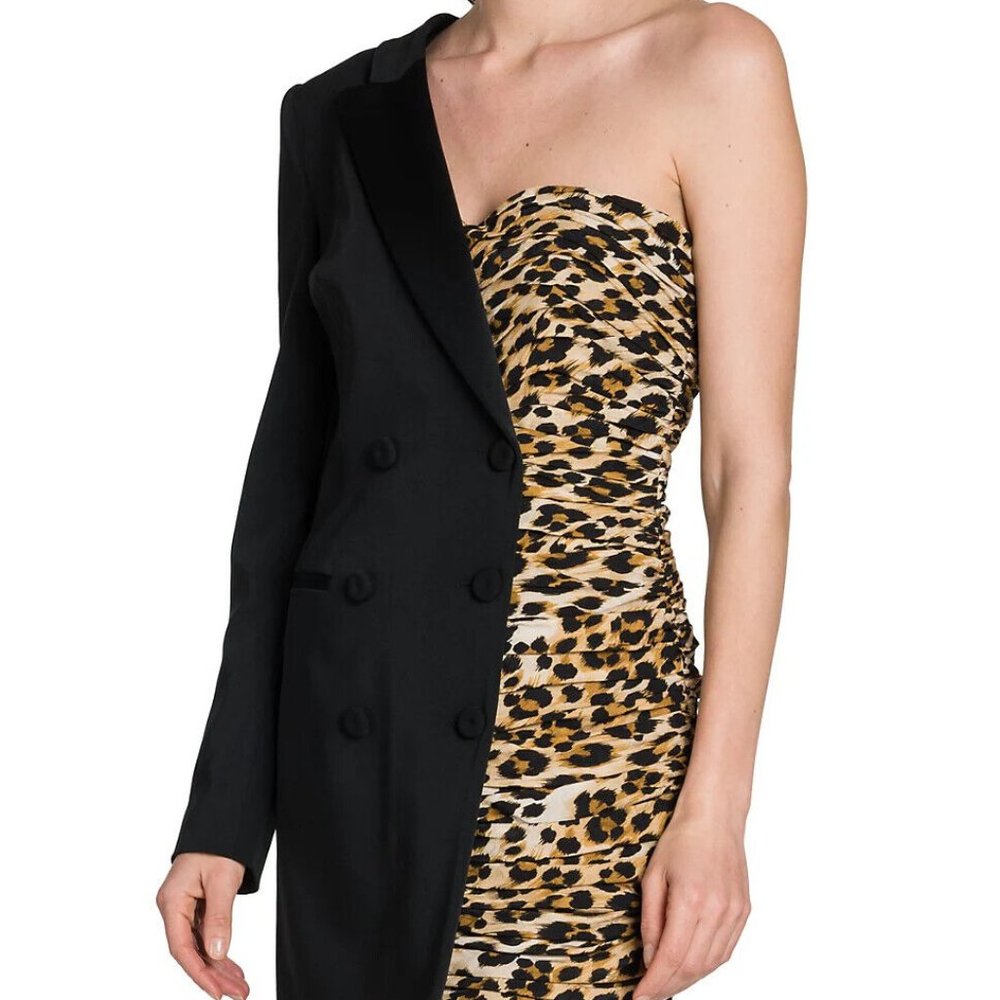 AW21 Moschino Couture Jeremy Scott Half Blazer Half Leopard Asymmetrical Dress